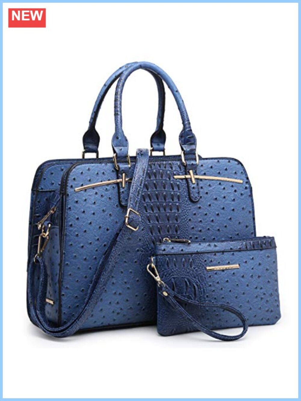 Vegan Leather Satchel Tote 2pc Set with Clutch & Strap